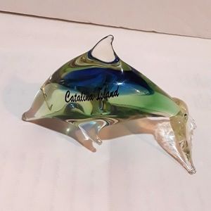 c BEAUTIFUL HAND BLOWN BLUE GREEN CATALINA ISLAND GLASS DOLPHIN